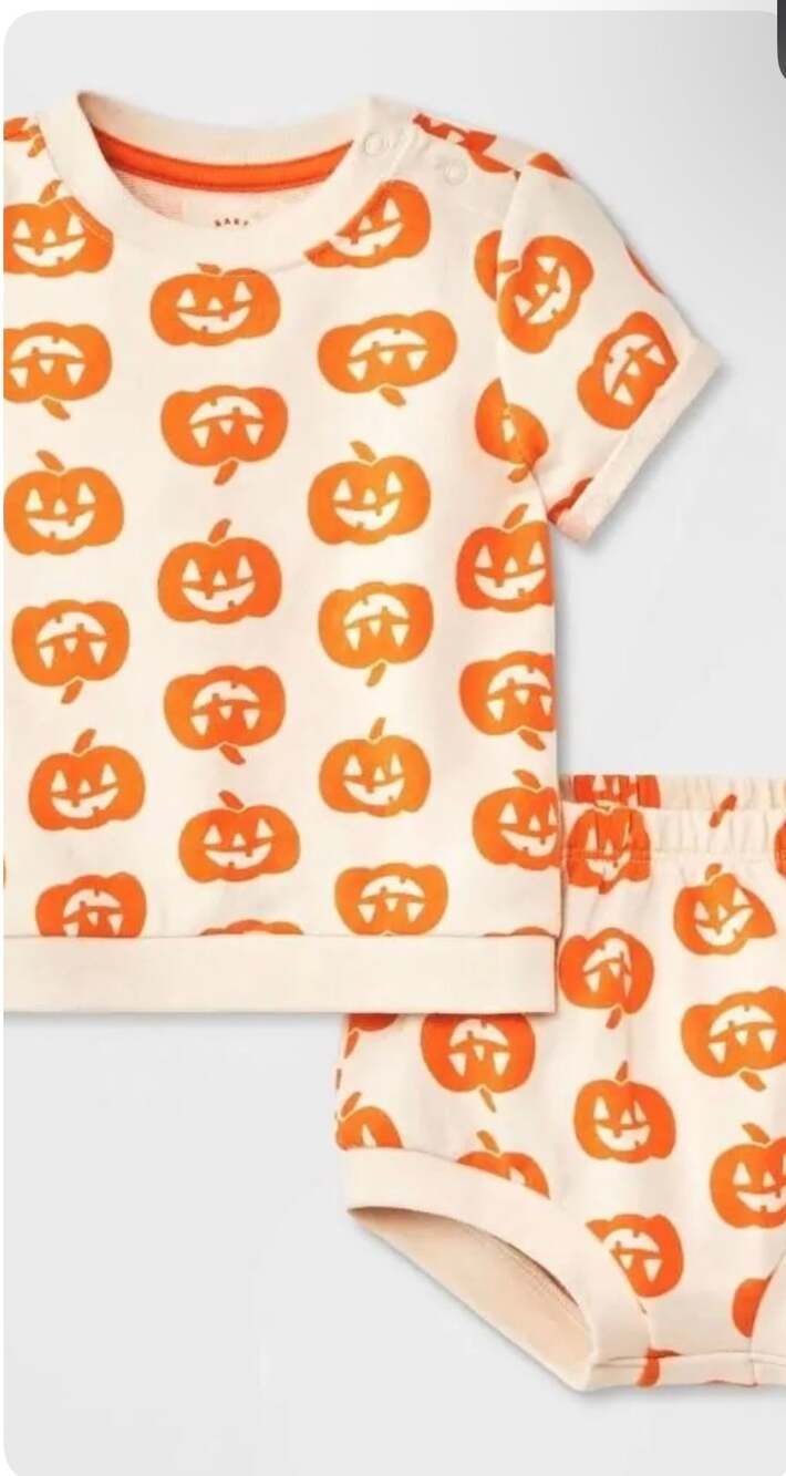 Cat & Jack Baby Halloween Pumpkin Top & Bloomer Set